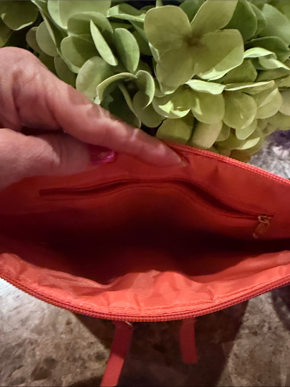 Compact Coral Crossbody Bag with Front Zip Pockets 10 X 7 inches - Picture 4 of 5